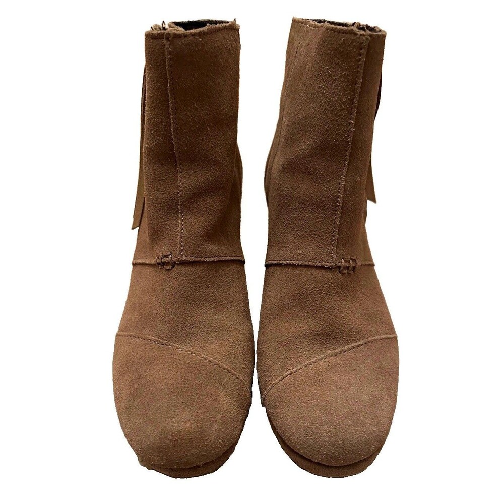 TOMS Taupe Suede Wedge Ankle Bootie Round Toe Zip Womens 8M 300714